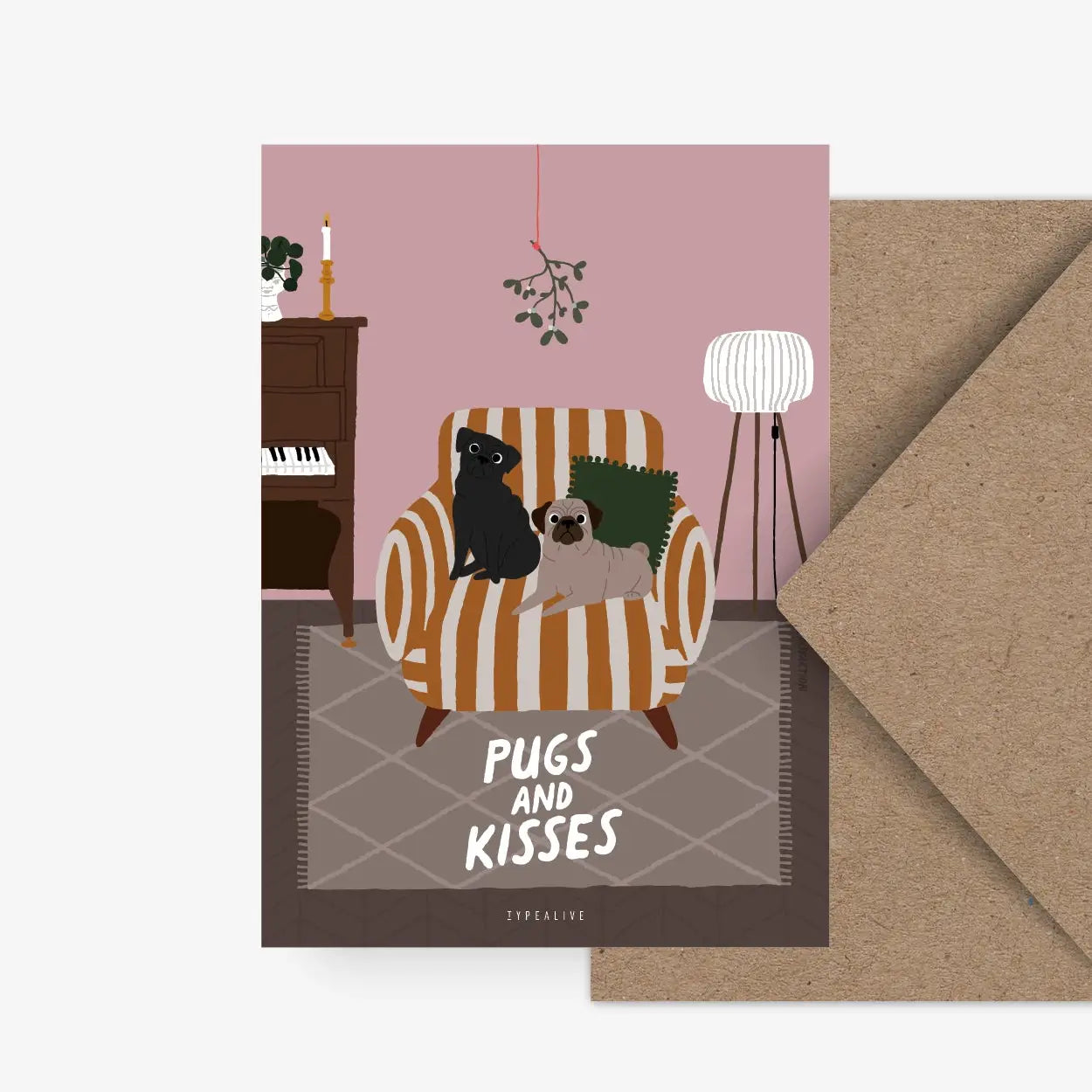 Postkarte / Pugs & Kisses