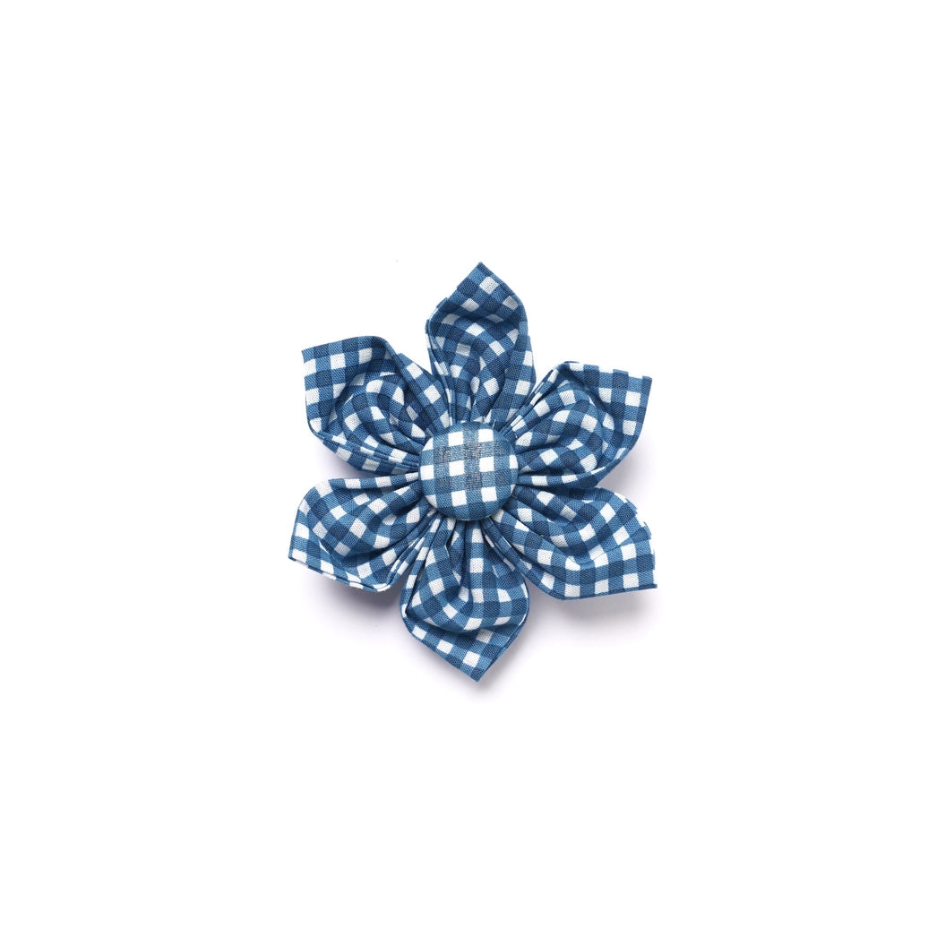Collar Flower Blue Gingham - The Paws