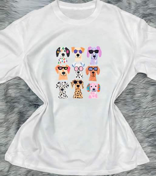Baumwoll T-Shirt mit Hundemotiven