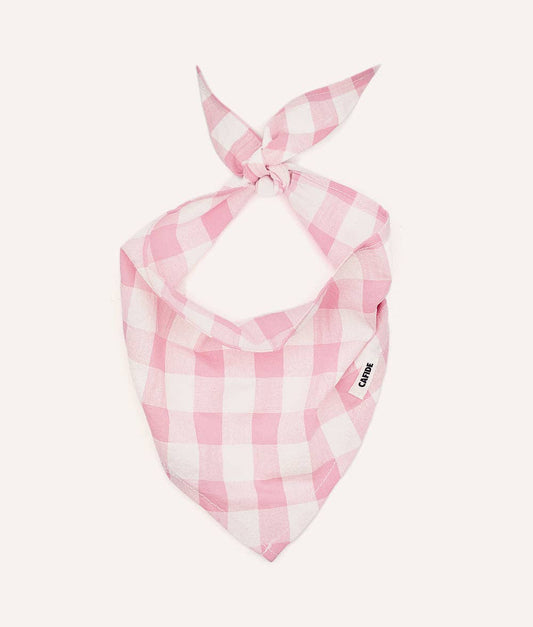 Pink Vichy Design Dog Bandana, Cream