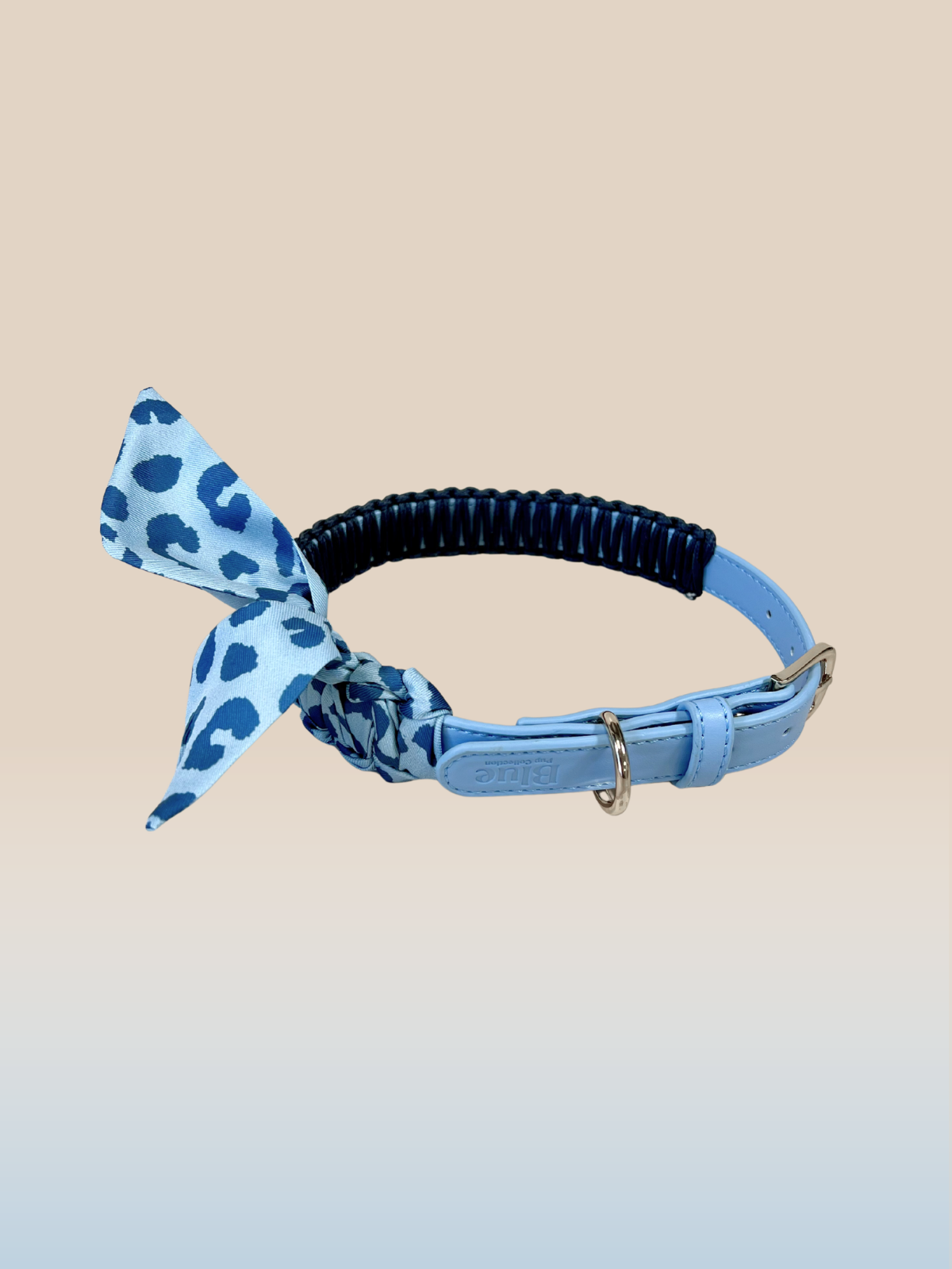 Blue faux leather bandana collar