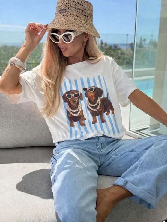 Baumwoll T-Shirt mit Hundemotiven