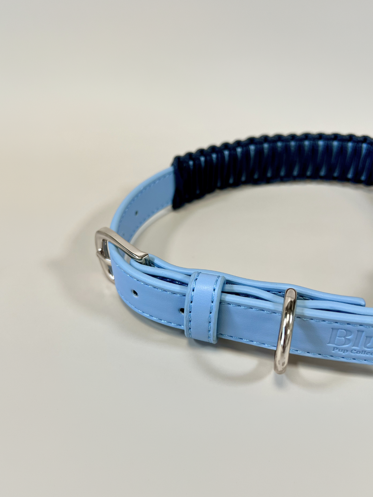 Blue faux leather bandana collar